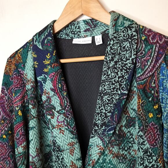 Susan Graver Floral Jacket Bohemian Stretch One Button - Picture 8 of 12